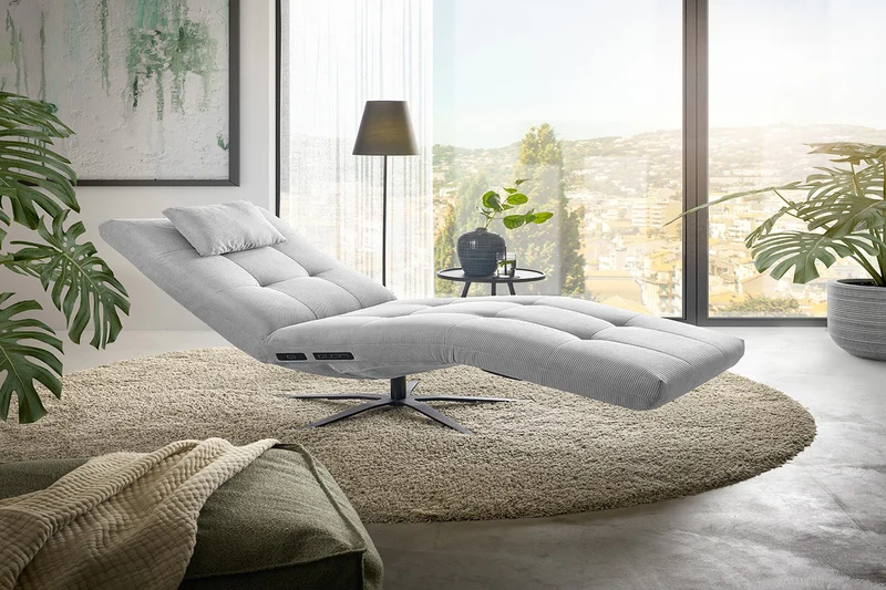 KAWOLA Relaxliege LETICIA motorisch Feincord silber