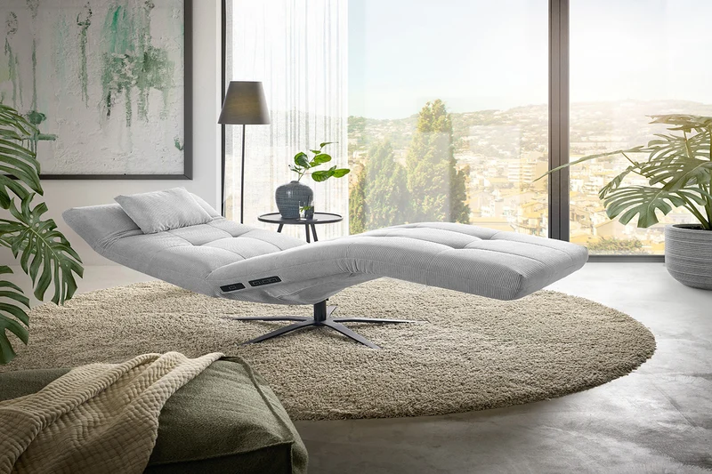 KAWOLA Relaxliege LETICIA motorisch Feincord silber