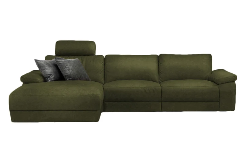 KAWOLA Sofa LOLA Ecksofa Leder moosgrün mit motorischer Relaxfunktion