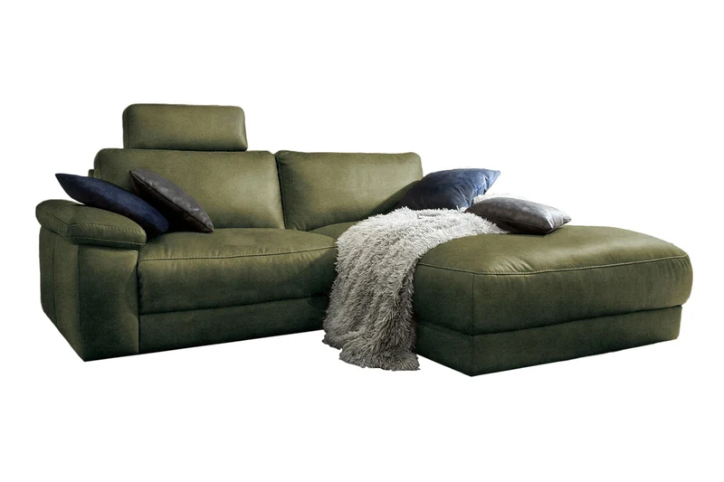 KAWOLA Sofa LOLA Ecksofa Leder moosgrün mit motorischer Relaxfunktion