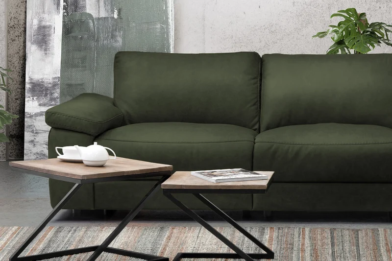KAWOLA Sofa LOLA Ecksofa Leder moosgrün mit motorischer Relaxfunktion