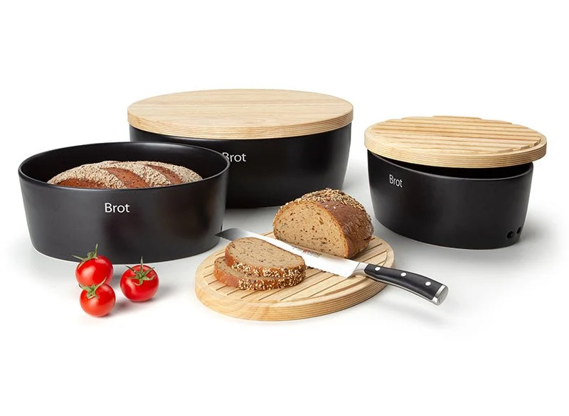 Continenta Aufbewahrung 'Brottopf oval mit Holzdeckel - Keramik' - 27 / 20 / 13,5 cm