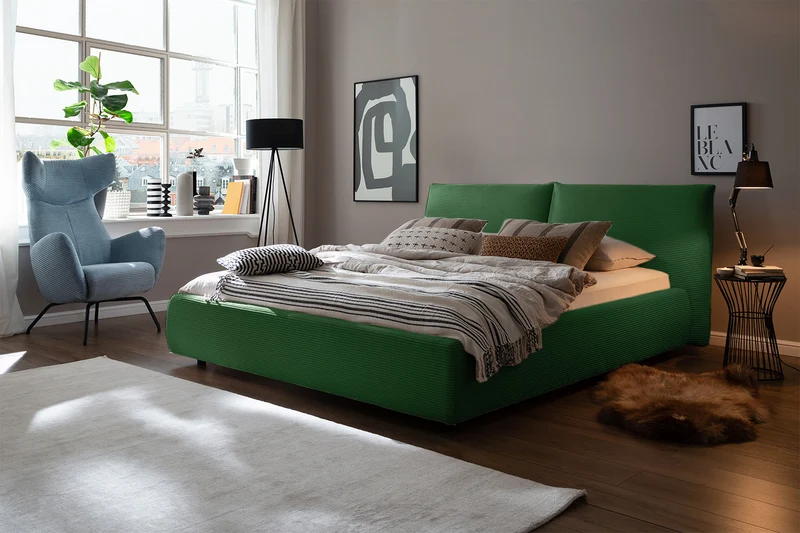 KAWOLA Bett HENRY Polsterbett Cord smaragd