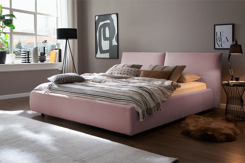 KAWOLA Bett HENRY Polsterbett Cord rosa