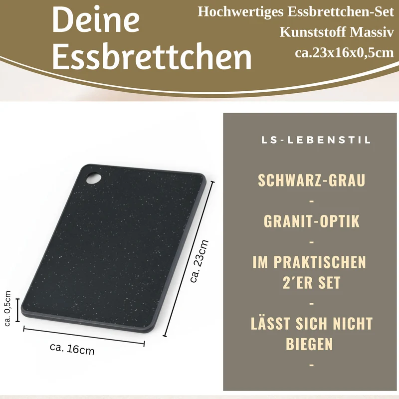 2x Brettchen Essbrettchen Frühstücksbrettchen 23x16cm Granit Optik Kunststoff