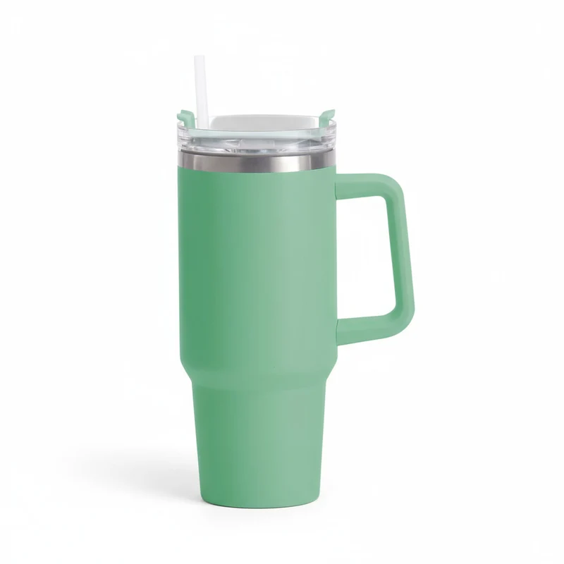 XL Edelstahl Trinkbecher Grün 1200ml mit Griff Vakuum Kaffeebecher Coffee to Go