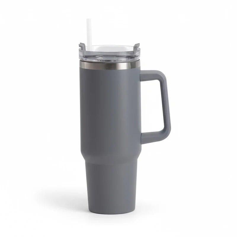 XL Edelstahl Trinkbecher Anthrazit 1200ml mit Griff Vakuum Kaffeebecher Coffee to Go