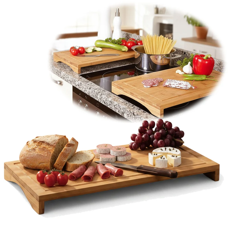 XL Holz Schneidebrett Herdabdeckplatte 54x28cm Bambus Küchenbrett Holzbrett Saftrille
