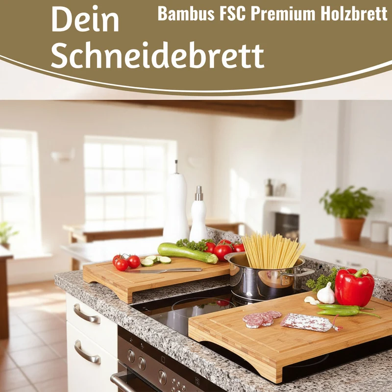 XL Holz Schneidebrett Herdabdeckplatte 54x28cm Bambus Küchenbrett Holzbrett Saftrille
