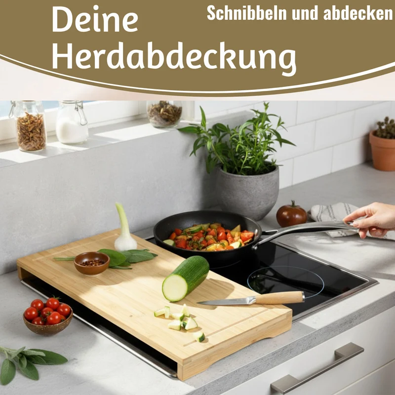XL Holz Schneidebrett Herdabdeckplatte 54x28cm Bambus Küchenbrett Holzbrett Saftrille