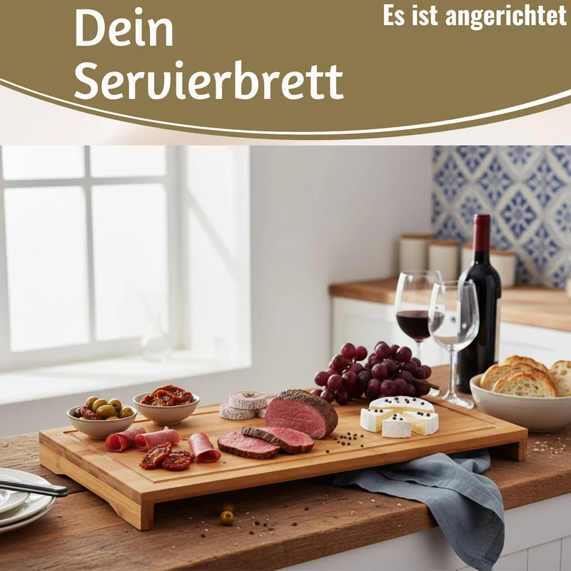 XL Holz Schneidebrett Herdabdeckplatte 54x28cm Bambus Küchenbrett Holzbrett Saftrille