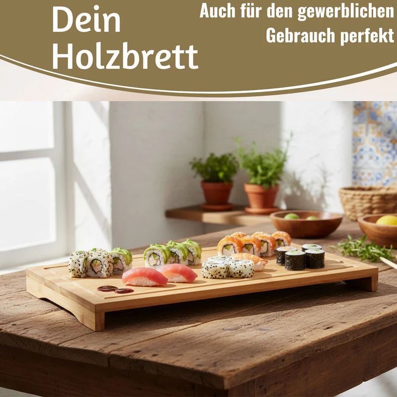 XL Holz Schneidebrett Herdabdeckplatte 54x28cm Bambus Küchenbrett Holzbrett Saftrille