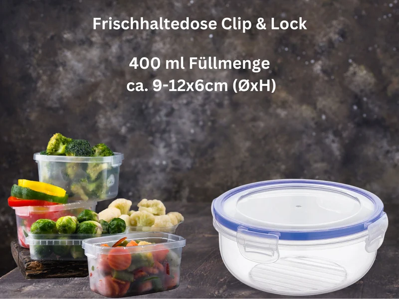 Frischhaltedose Clip & Lock 400ml Rund mit Deckel Lebensmittel Mikrowelle Gefrierbox