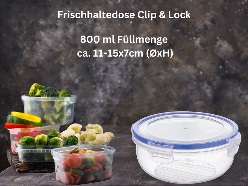 Frischhaltedose Clip & Lock 800ml Rund mit Deckel Lebensmittel Mikrowelle Gefrierbox