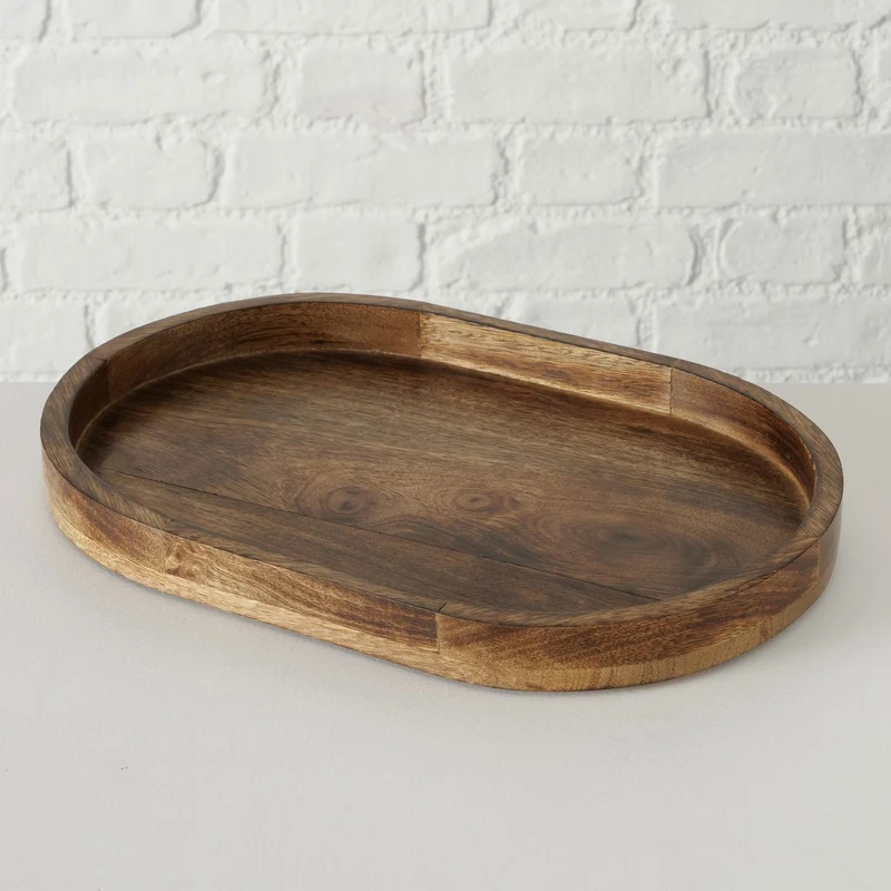 Deko-Tablett Mango Holz Braun 36cm Rund Serviertablett Kerzen-Schale Obst-Schale