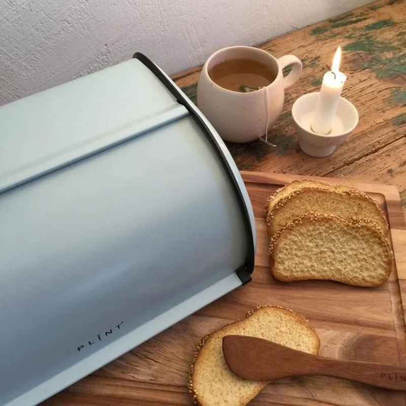 Vintage Brotkasten Ice Blau 34cm Metall Retro Brotbox Aufbewahrungskorb