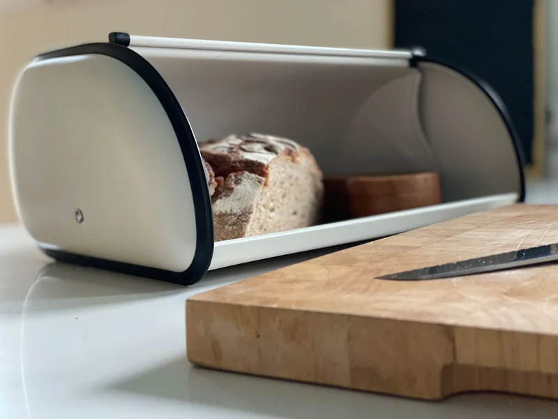 Vintage Brotkasten Creme Weiß 34cm Metall Retro Brotbox Aufbewahrungskorb