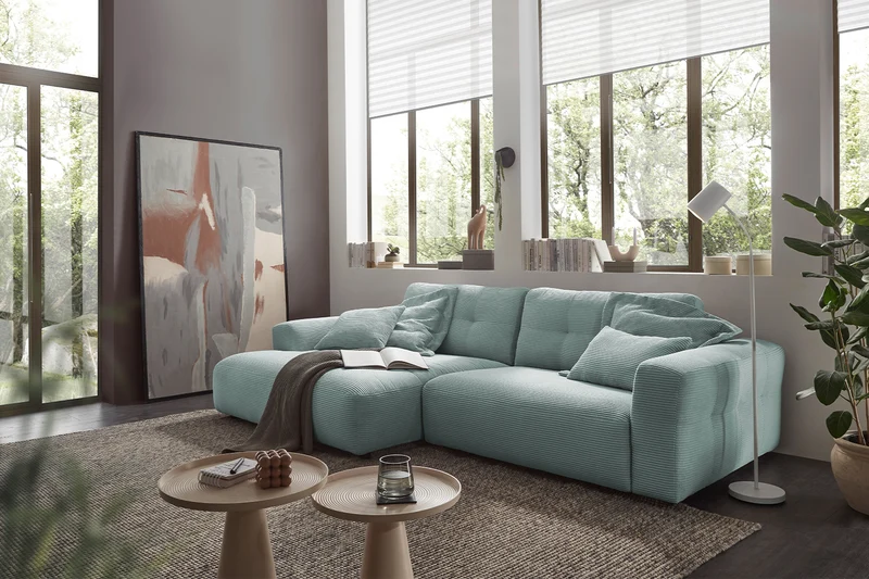 KAWOLA Sofa MIKA Ecksofa Cord hellblau