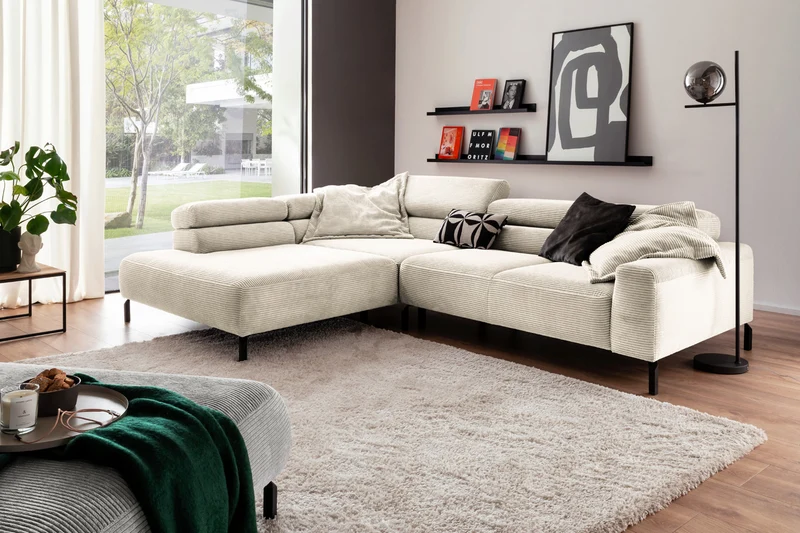 KAWOLA Sofa DELIA Ecksofa Cord cremeweiß