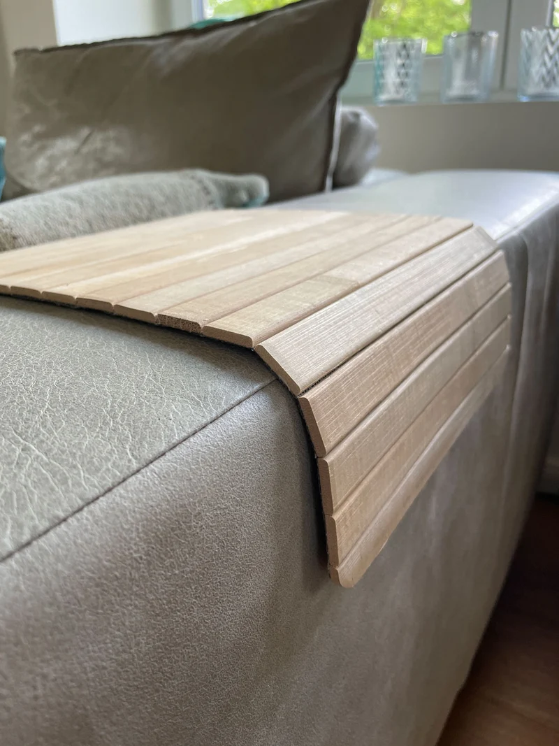 Holz Sofatablett Natur Braun 44x24cm flexibles Couchtablett Armlehnen Ablage