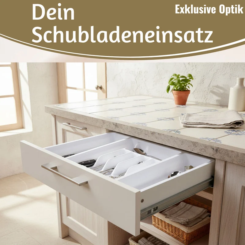 Schubladeneinsatz Besteckkasten 29-50cm Weiß ausziehbar Besteckbox Organizer