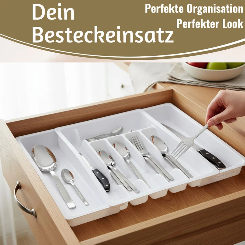 Schubladeneinsatz Besteckkasten 29-50cm Weiß ausziehbar Besteckbox Organizer