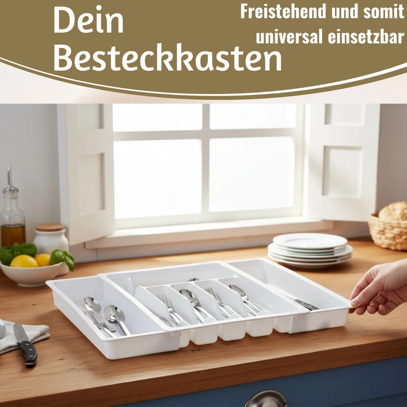 Schubladeneinsatz Besteckkasten 29-50cm Weiß ausziehbar Besteckbox Organizer