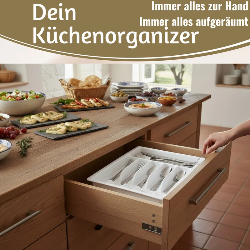 Schubladeneinsatz Besteckkasten 29-50cm Weiß ausziehbar Besteckbox Organizer