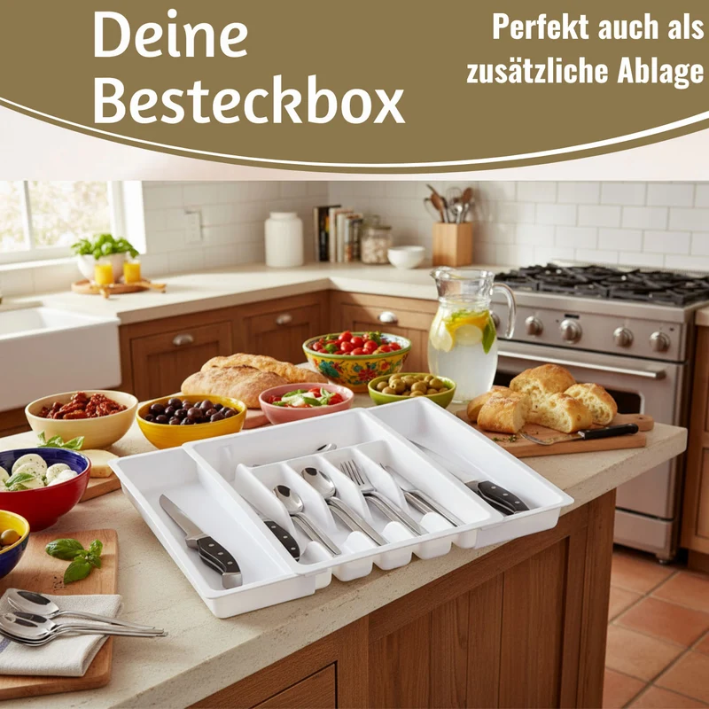 Schubladeneinsatz Besteckkasten 29-50cm Weiß ausziehbar Besteckbox Organizer