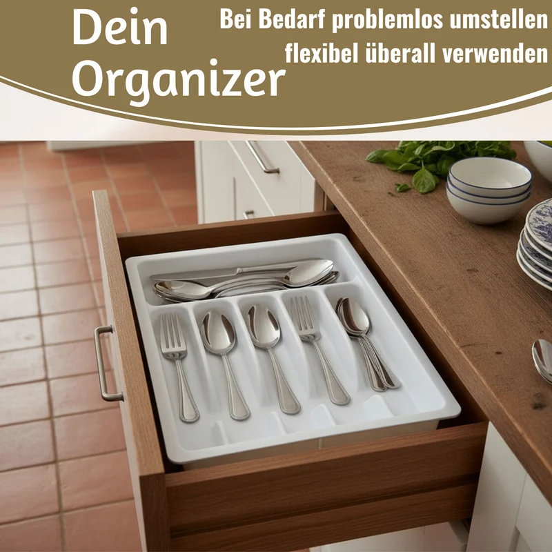 Schubladeneinsatz Besteckkasten 29-50cm Weiß ausziehbar Besteckbox Organizer