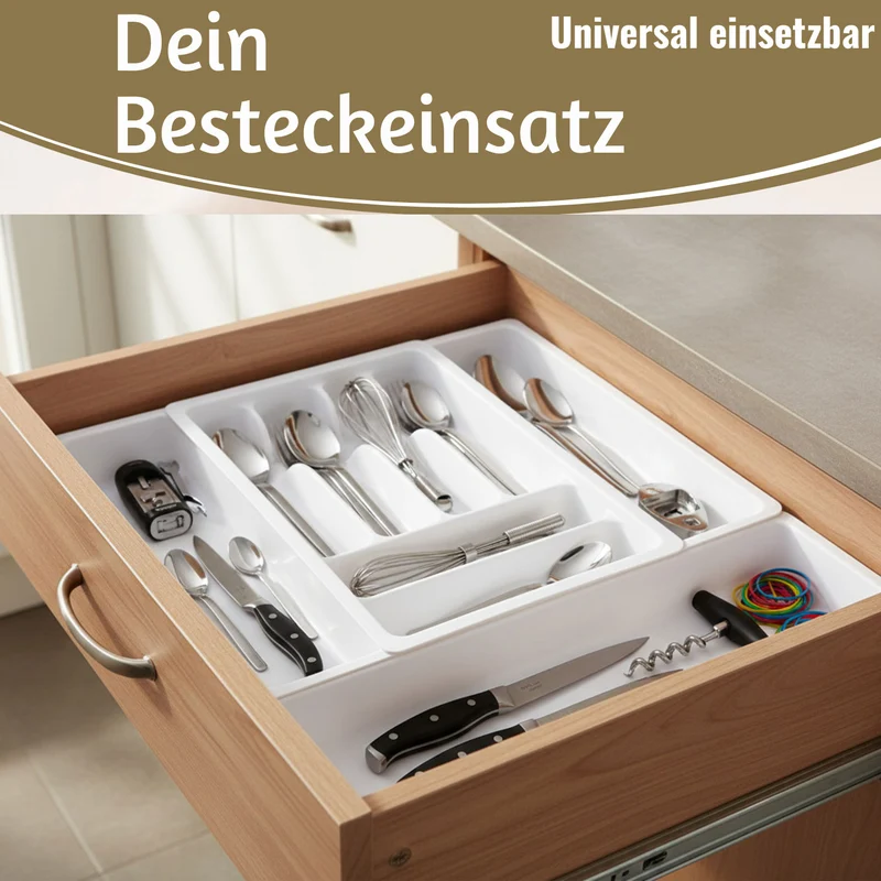 Schubladeneinsatz Besteckkasten 29-50cm Weiß ausziehbar Besteckbox Organizer