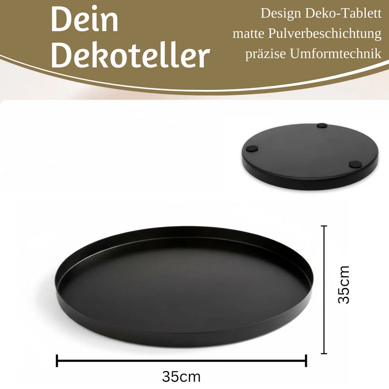 Metall Deko Tablett Rund Ø35cm Schwarz Dekoteller Kerzentablett Servierteller