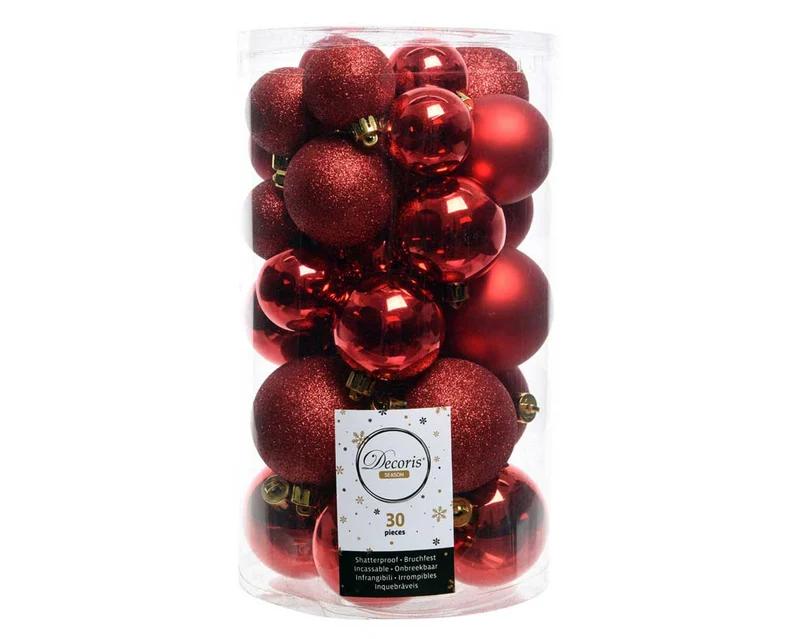 30 Kunststoff Weihnachtskugeln Rot 4cm-6cm Baumkugel Dekokugel
