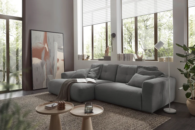 KAWOLA Sofa MIKA Ecksofa Cord grau