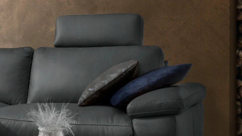 KAWOLA Sofa LOLA Ecksofa Leder schwarz mit motorischer Relaxfunktion