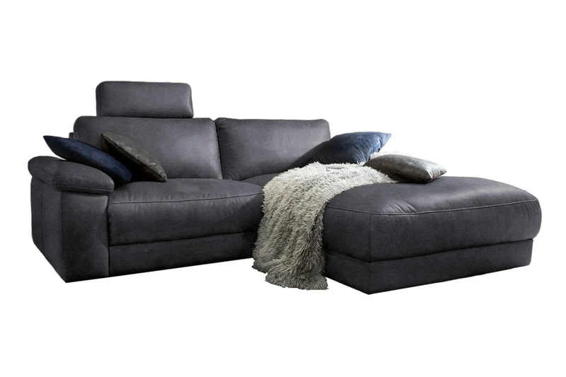 KAWOLA Sofa LOLA Ecksofa Leder schwarz mit motorischer Relaxfunktion