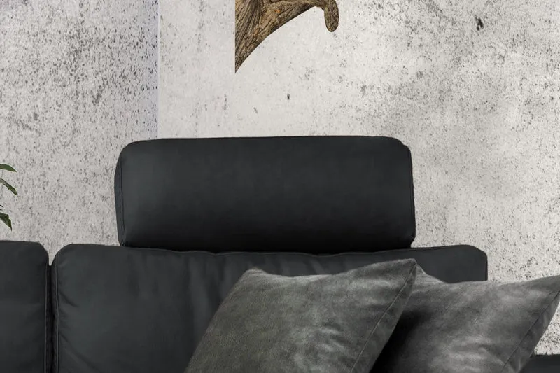 KAWOLA Sofa LOLA Ecksofa Leder schwarz mit motorischer Relaxfunktion