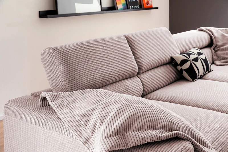 KAWOLA Sofa DELIA Ecksofa Cord rosa