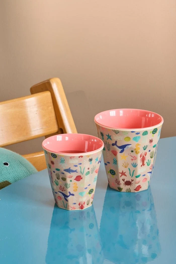 Rice - Mittelgroße Kinderbecher - Koralle - Ocean Print, 250ml