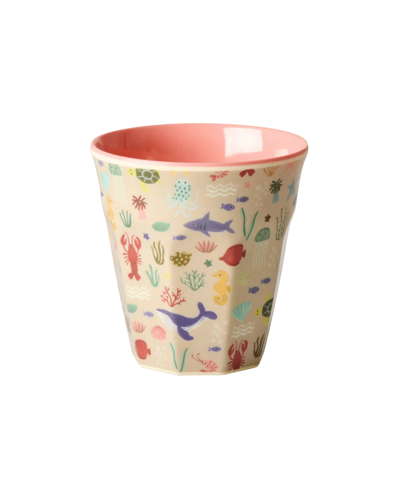 rice - Kleine Kinderbecher - Koralle - Ocean Print, 160ml