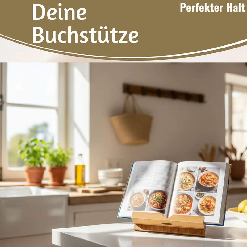 Holz Kochbuchhalter Bambus 23x18cm Braun Tablett-Halterung für iPad´s