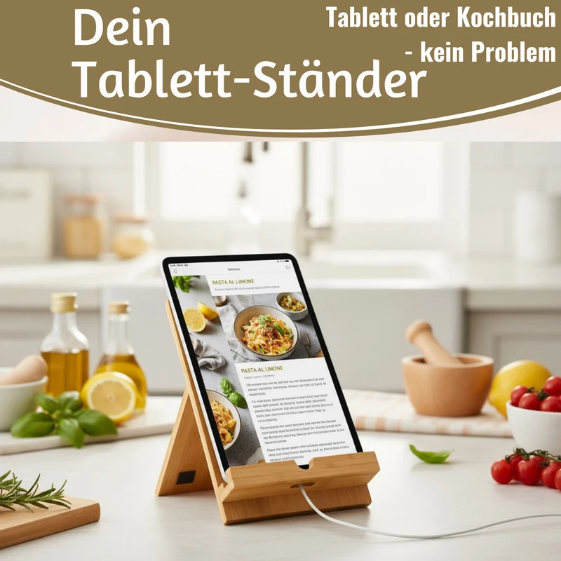 Holz Kochbuchhalter Bambus 23x18cm Braun Tablett-Halterung für iPad´s