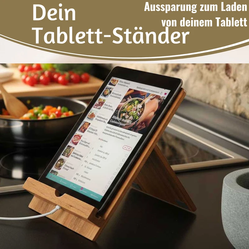 Holz Kochbuchhalter Bambus 23x18cm Braun Tablett-Halterung für iPad´s
