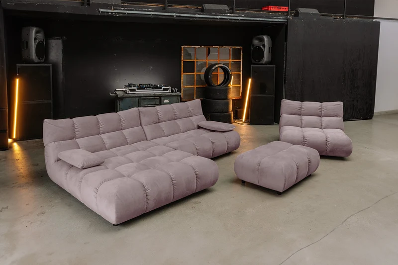 KAWOLA Sitzgruppe VIVIEN Ecksofa Drehsessel Hockerbank Velvet roségrau