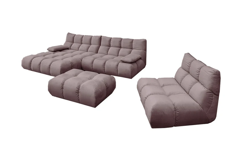KAWOLA Sitzgruppe VIVIEN Ecksofa Drehsessel Hockerbank Velvet roségrau