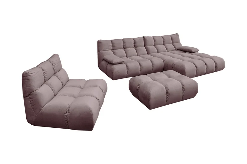 KAWOLA Sitzgruppe VIVIEN Ecksofa Drehsessel Hockerbank Velvet roségrau