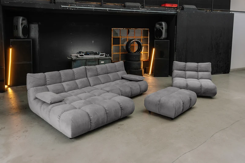 KAWOLA Sitzgruppe VIVIEN Ecksofa Drehsessel Hockerbank Velvet stone