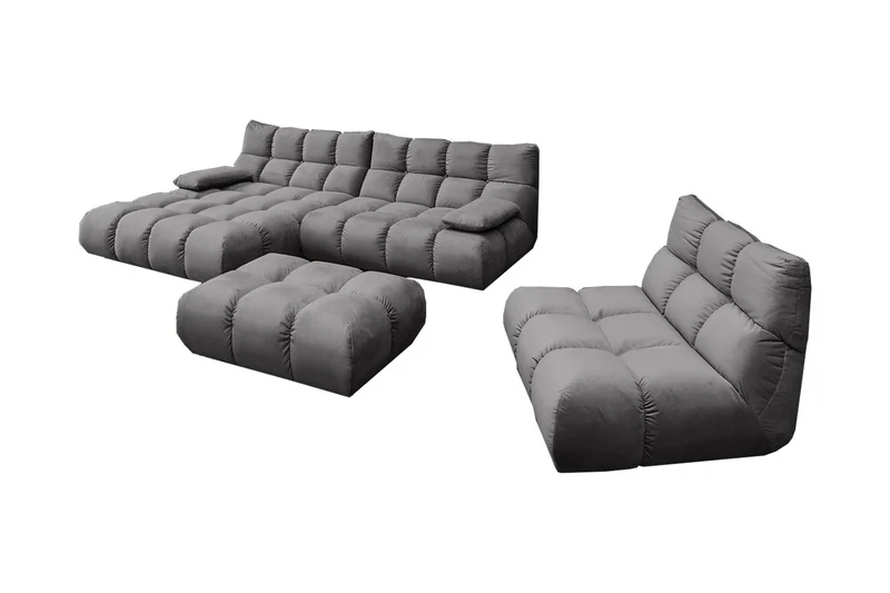 KAWOLA Sitzgruppe VIVIEN Ecksofa Drehsessel Hockerbank Velvet stone
