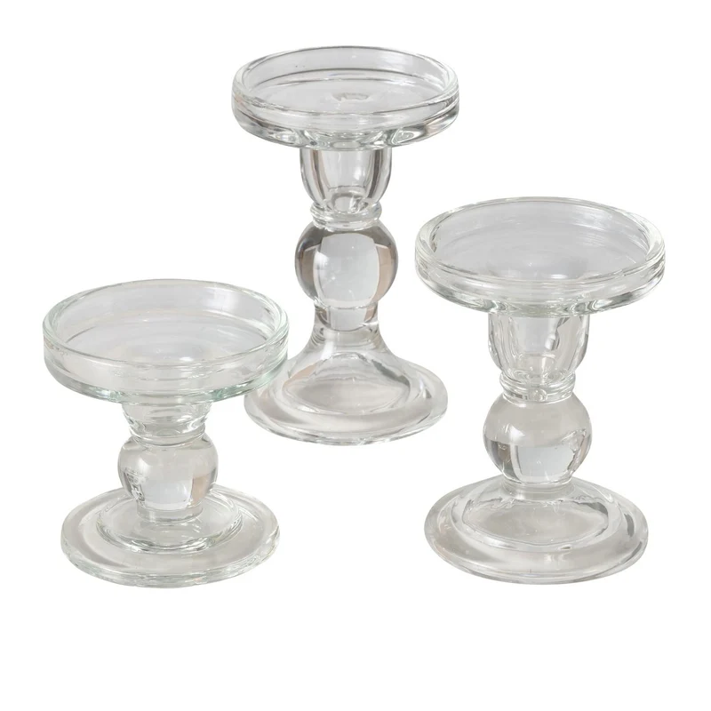 3er Set Glas Kerzenständer Klar 28cm Kerzenhalter für Stabkerzen Stumpenkerzen