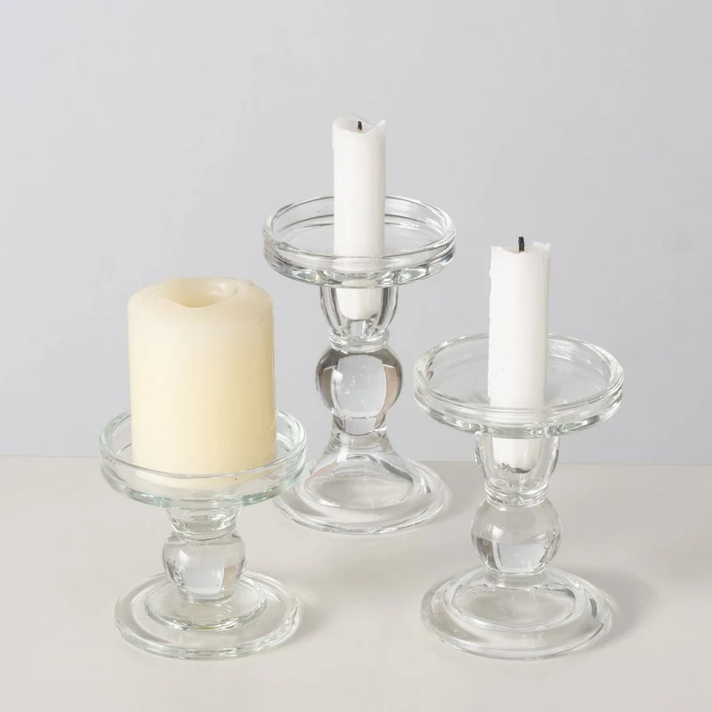 3er Set Glas Kerzenständer Klar 28cm Kerzenhalter für Stabkerzen Stumpenkerzen